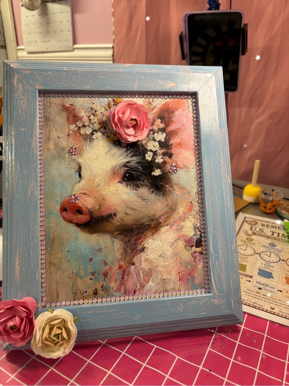 Unknown Brand Pink & Blue Whimsical Pig Wall Art